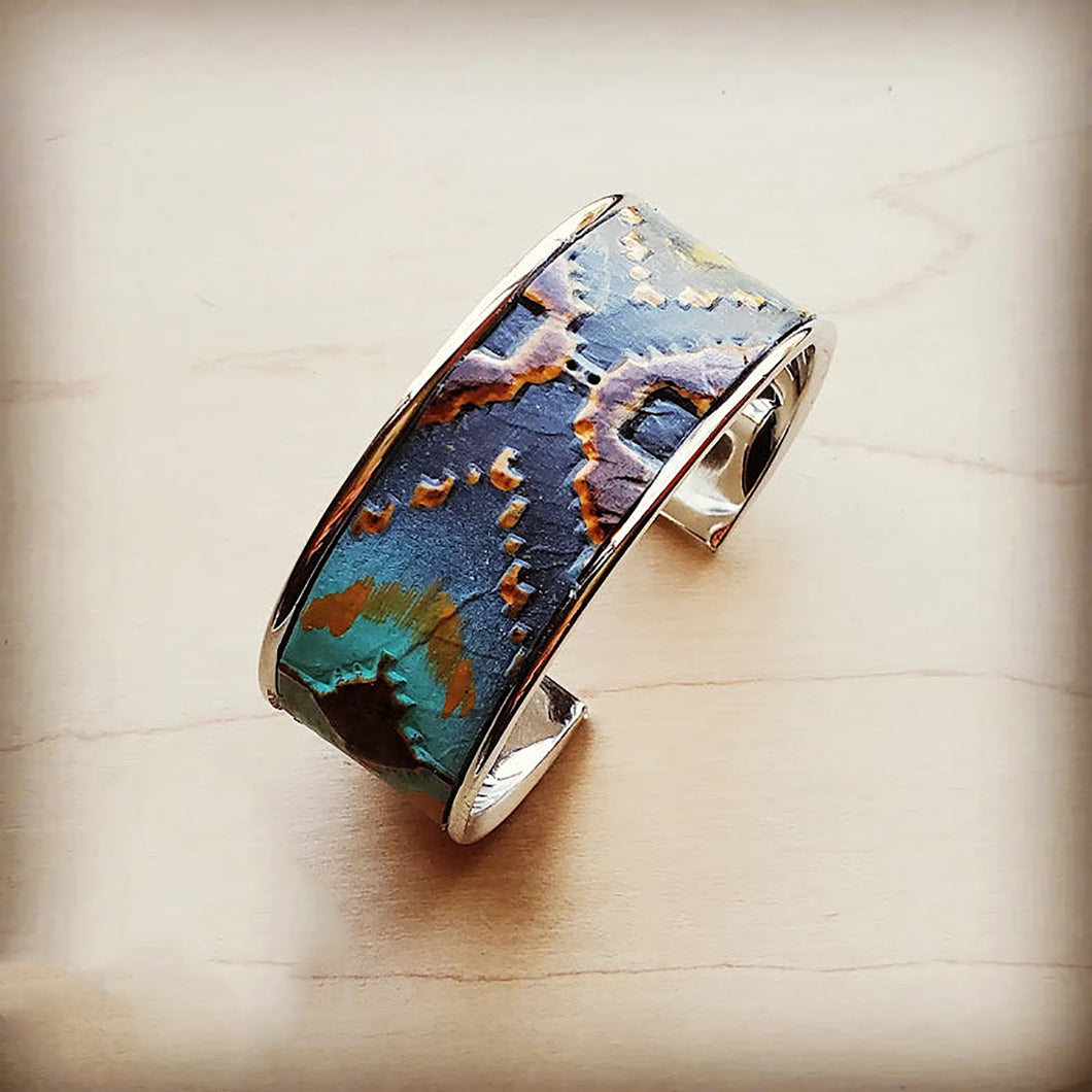 皮革手環-獨特設計 Narrow Leather Cuff Bangle Bracelet in Blue Navajo 010s